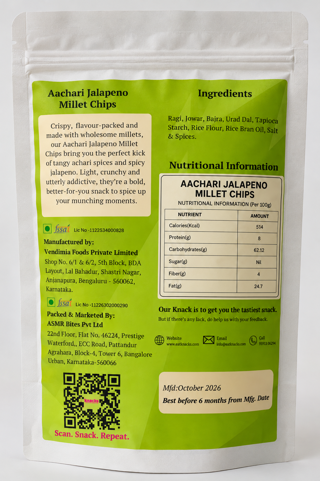Knacks Aachari Jalapeno Millet Chips - 80g (Pack of 2)