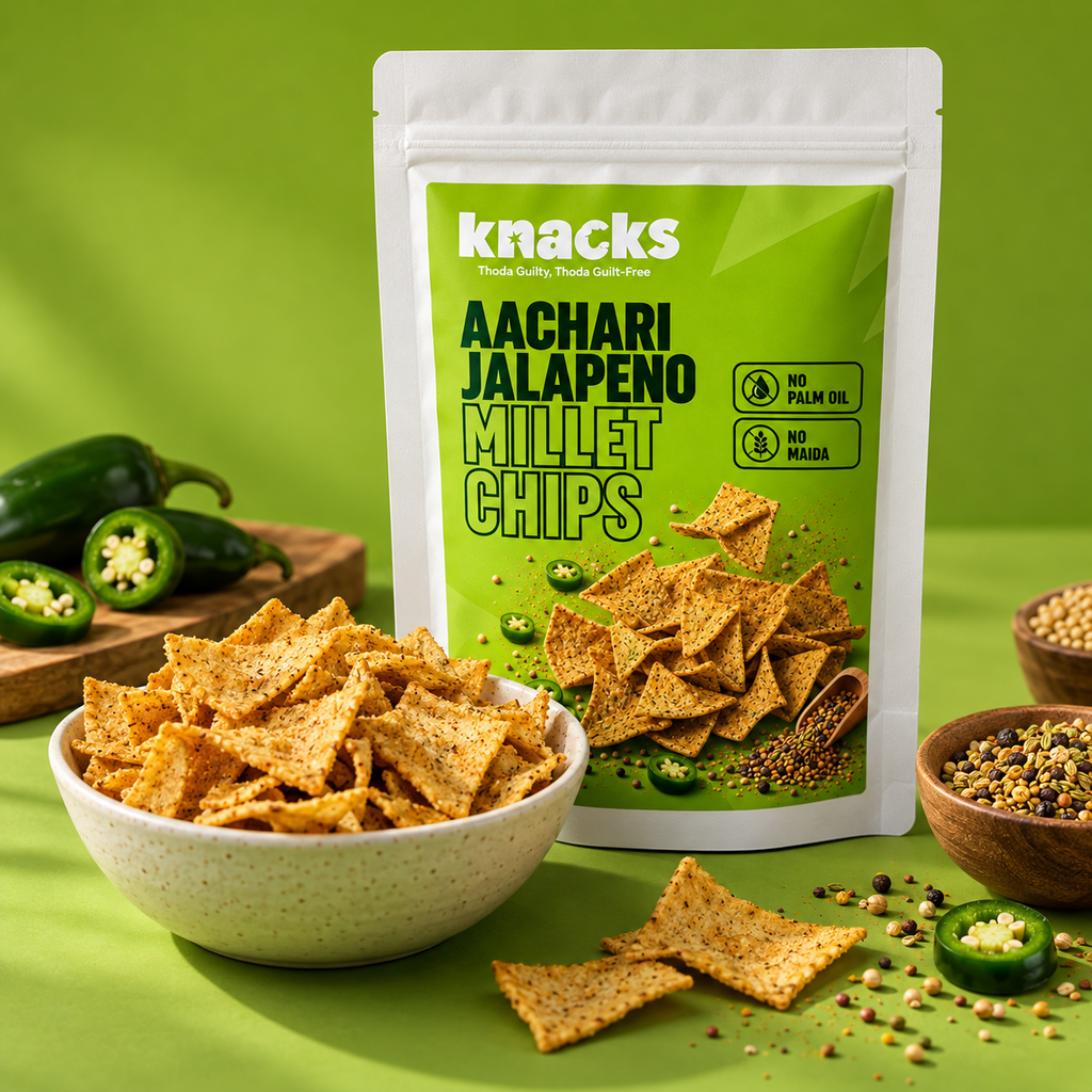 Knacks Aachari Jalapeno Millet Chips - 80g (Pack of 2)