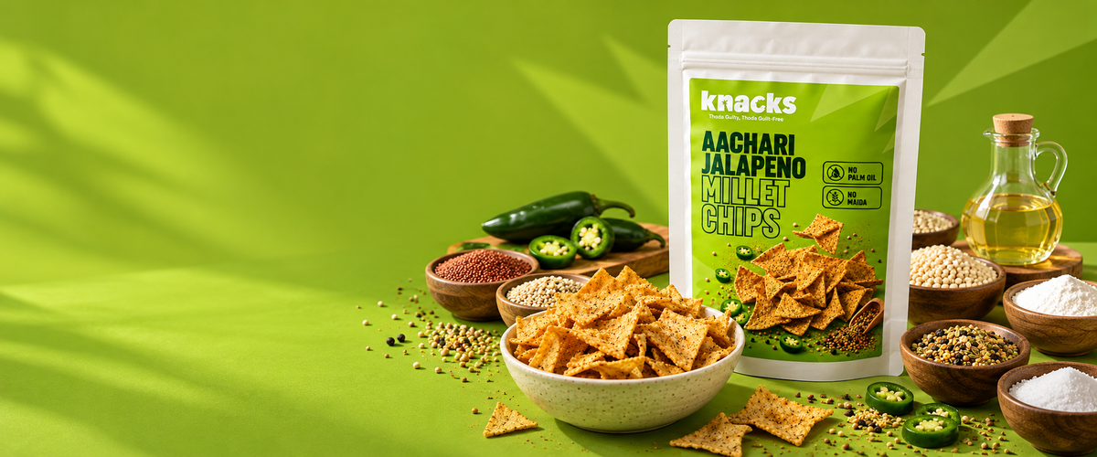 Knacks Aachari Jalapeno Millet Chips - 80g (Pack of 2)