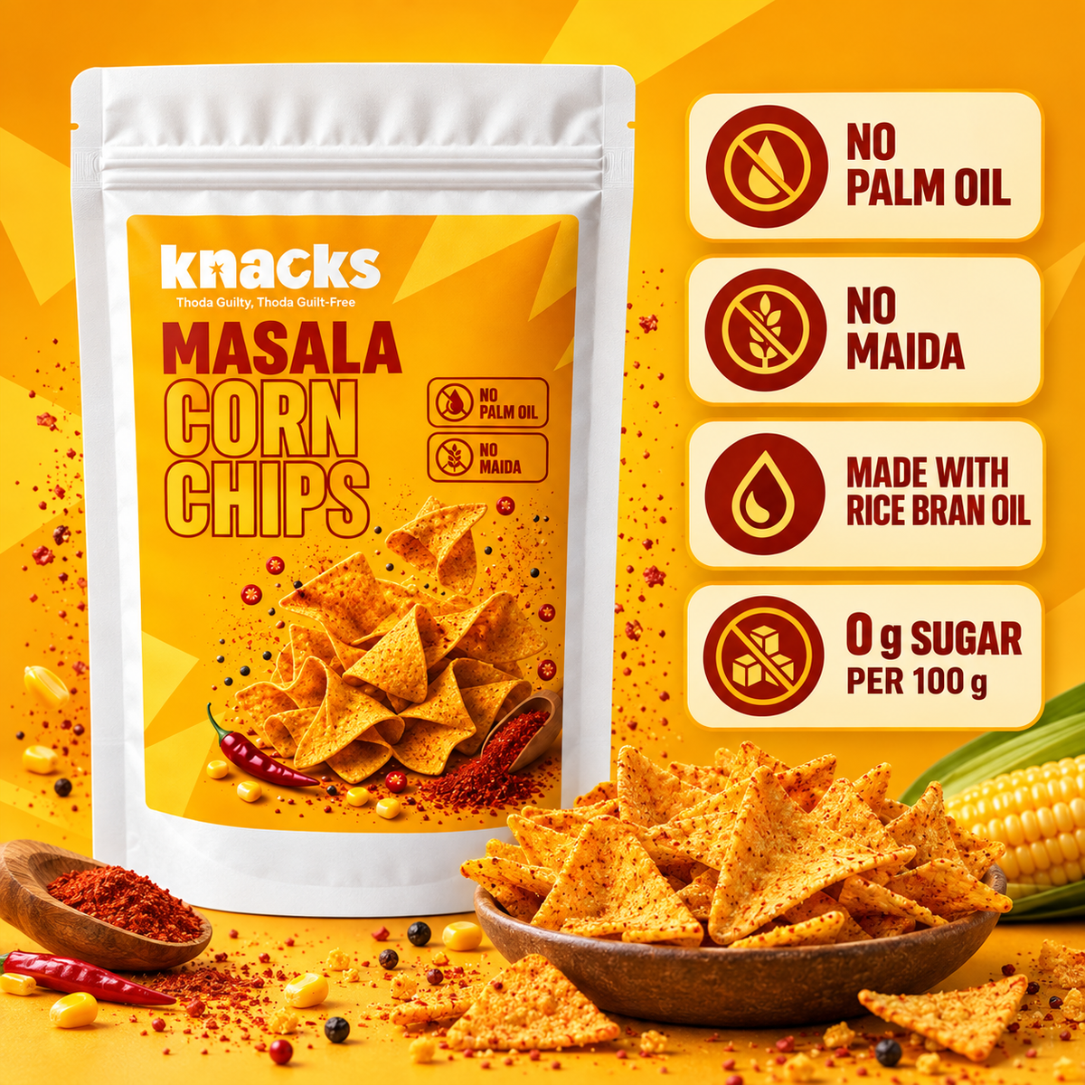 Knacks Masala Corn Chips - 80g (Pack of 2)