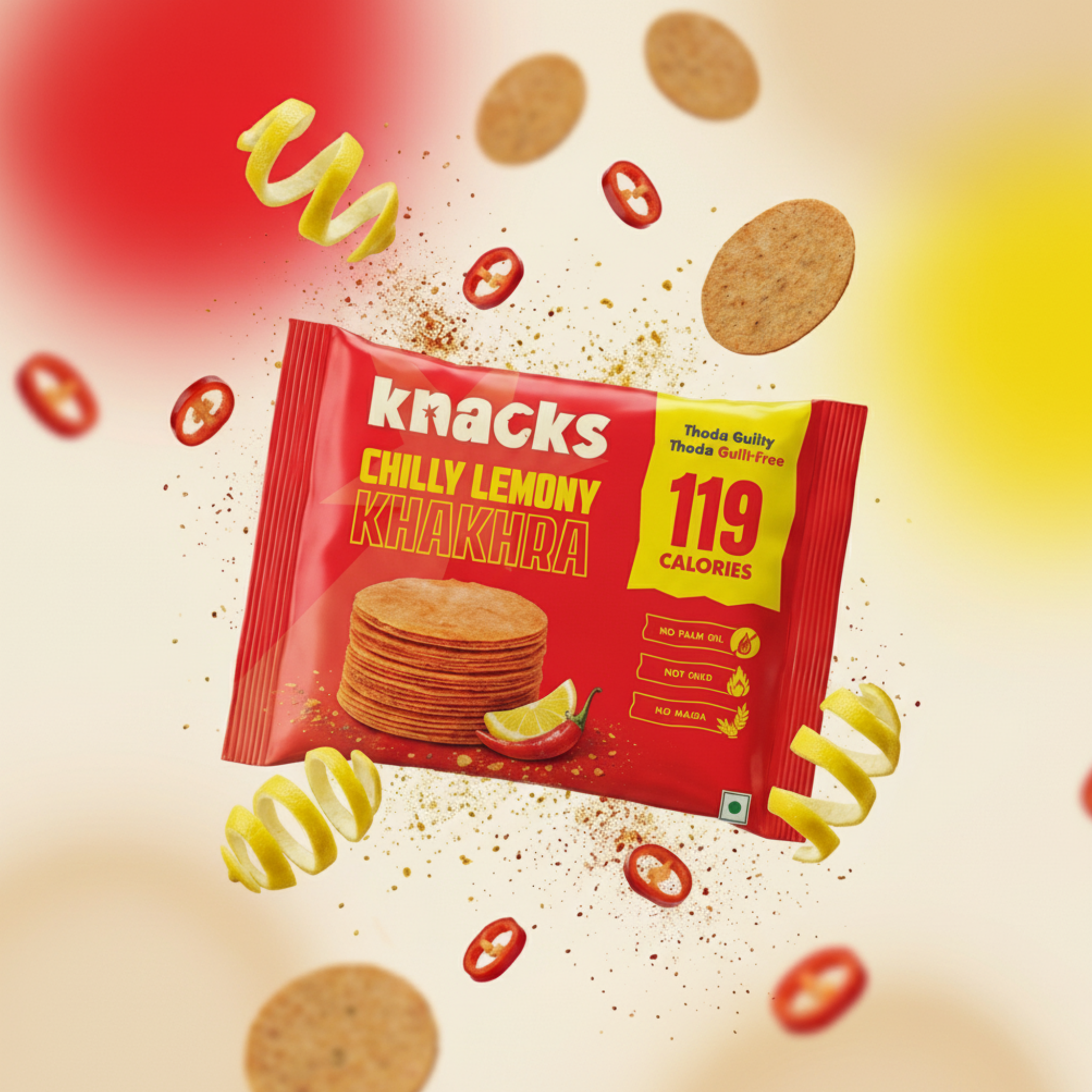 Knacks Chilly Lemony Khakhra (6 Packets)