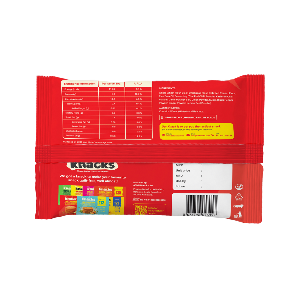 Knacks Chilly Lemony Khakhra (6 Packets)